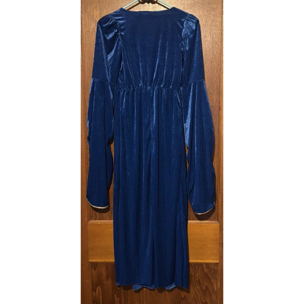 Girls Medieval Blue Velvet Dress Bell Sleeves Gold Trim Costume Renaissance Sz L